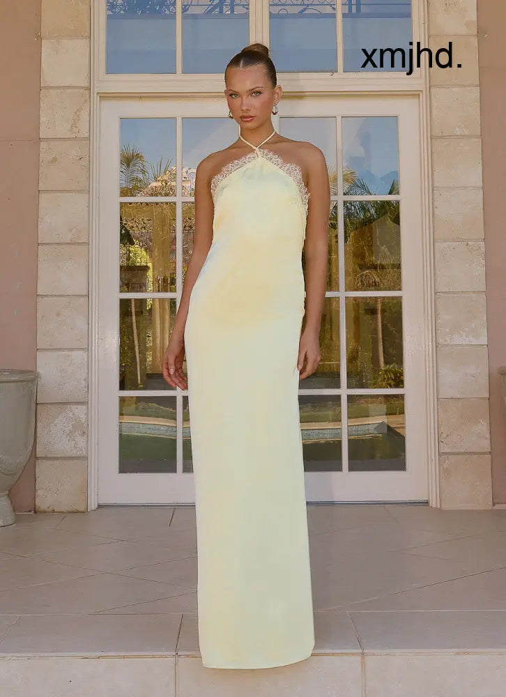 Samaria Halter Maxi Dress - Yellow - Maxi Dresses